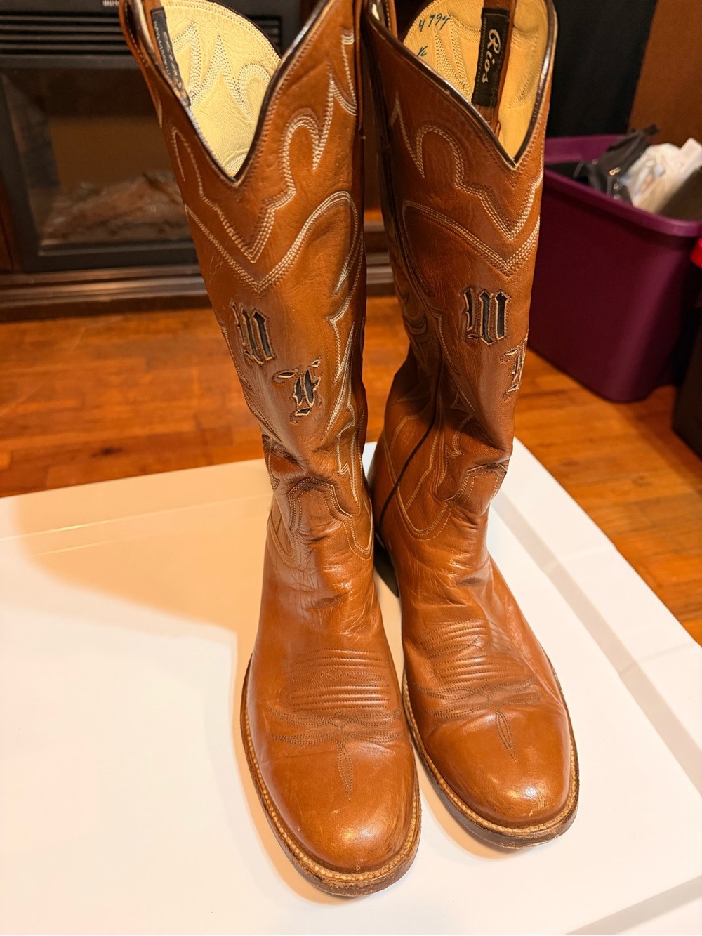 Tan Leather Cowboy Boots with Embroidered Shaft